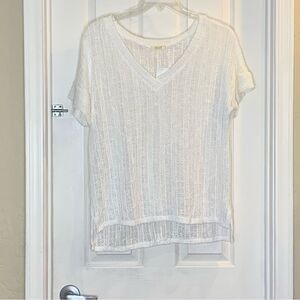 ODDY White V-Neck Crochet Top Size Large